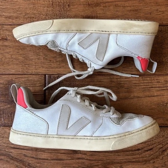 Veja Sneakers V-10 Laces CWL White Pierre Rose Fluo Womens Size 6.5